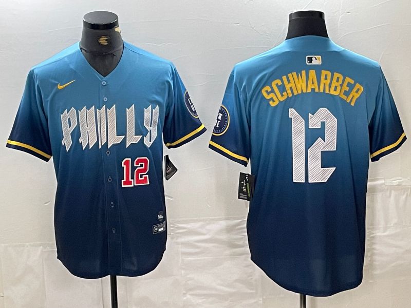 Men Philadelphia Phillies #12 Schwarber Blue City Edition Nike 2024 MLB Jersey style 4